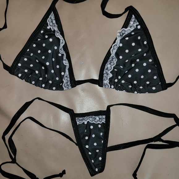 Polka Dot Tri-Top Y-String Thong Bottom Bikini - Picture 1 of 6